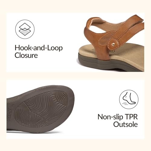 Rihero Women's Flat Orthopedic Sandals with Arch Support 8.5 Brown