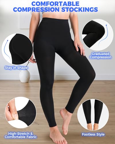 Medical Grade Compression Leggings Women, 15-20 Mmhg Compression Stockings XX-Large Black