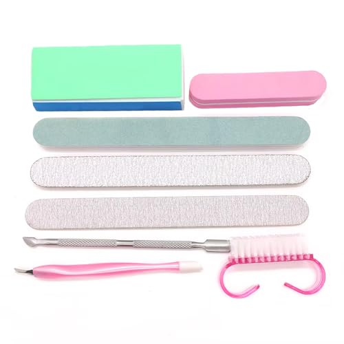 8Pcs Nail Manicure Care Tool Kit Set with Nails Buffer Block and Files, Dust Cleaning Brush, Pusher and Trimming Tools