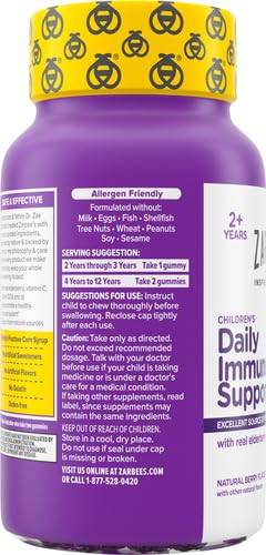 Zarbee's Elderberry Gummies for Kids with Vitamin C; Zinc & Elderberry; Daily Childrens Immune Support Vitamins Gummy for Children Ages 2 and Up; Natural Berry Flavor;,21 Count (Pack of 2) 21 Count (Pack of 2)