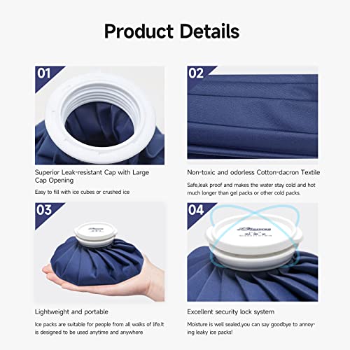 BICAREE Ice Pack for Injuries Reusable, Ice Bags Hot Water Bag for Hot & Cold Therapy and Pain Relief with Cover, No-Leak Elastic Breathable Ice Bag, Size 9" 9''
