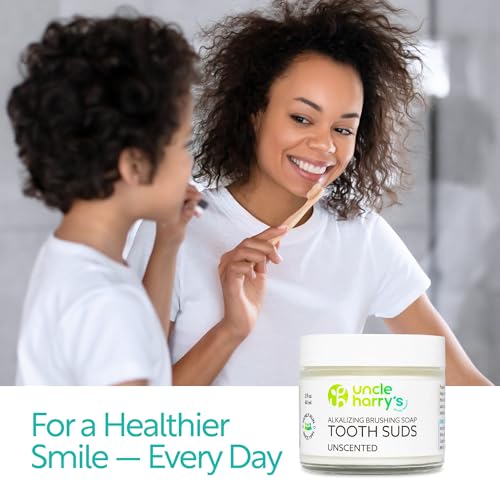 Uncle Harry's Non-Abrasive Unscented Brushing Soap Tooth Suds | Natural Remineralizing Toothpaste Freshens Breath & Promotes Enamel | Vegan Fluoride Free Toothpaste (2 oz) (Pack of 2) 2 Fl Oz (Pack of 2)