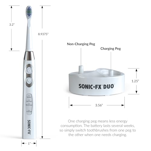 Sonic-FX Duo Rechargeable Electric Toothbrush Set - with 14 Brush Heads, 3 Modes, Smart Auto-Timer, Charging Dock Holder - Dual Handle Electric Tooth Brush for Adults & Kids, Black and White