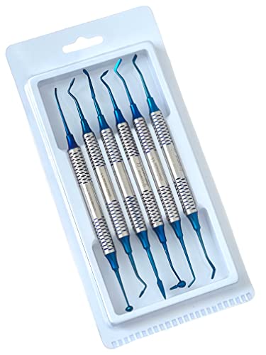 German Stainless-Dental Composite Resin Filled Scraper Non Stick Filling Instruments Kit-Dental Filling Spatula,Double Headed Dental Restoration Tool Blue Titanium