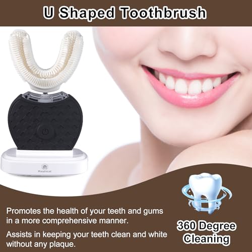 U-Shaped Ultrasonic Toothbrush with 2 Pcs Replacement Head for Teeth Whitening, Automatic Electric Toothbrush for Adults 360-degree Cleaning