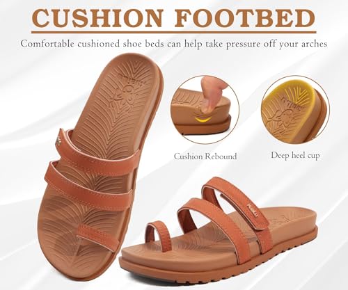 KuaiLu Womens Slides Sandals With Arch Support Comfort Plantar Fasciitis 9 Tan