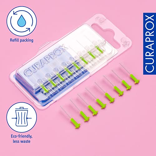 Curaprox Interdental Brushes CPS 011 Prime Refill, Pack of 8, Green, 1.1 mm Diameter, 5 mm Efficiency, Refill Pack, Without Holder