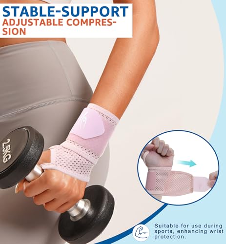 HiRui 2-Pack Ultra-Thin Mesh Wrist Wraps - Breathable, Adjustable Wrist Support for Workouts & Daily Use - Unisex Wrist Brace for Pain Relief, Tendonitis, Carpal Tunnel - One Size Fits All (Pink) Pink