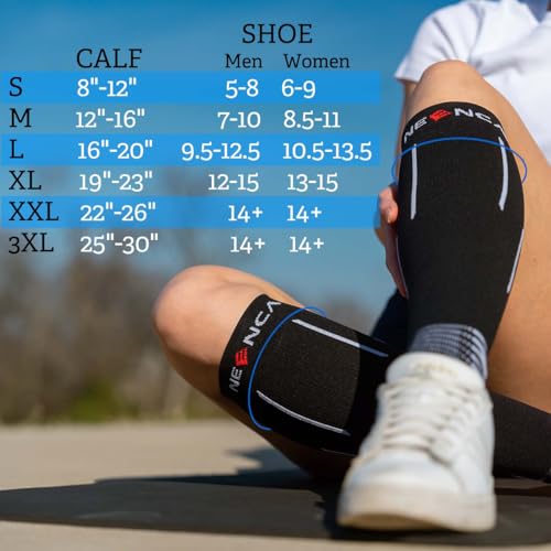 NEENCA Compression Socks, Medical Athletic Calf Socks for Injury Recovery & Pain Relief, Sports Protection—1 Pair, 20-30 mmhg Medium Black White