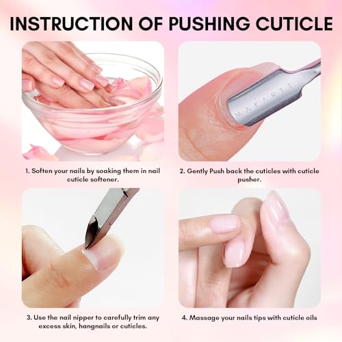 Makartt 1-Pack Pink Dual-End Cuticle Pusher, Stainless Steel Pink Cuticle Pusher