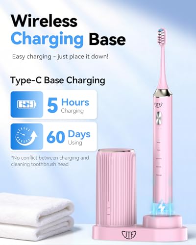 JTF Sonic Electric Toothbrush for Adults with UV Sanitizing & Drying Base Pink