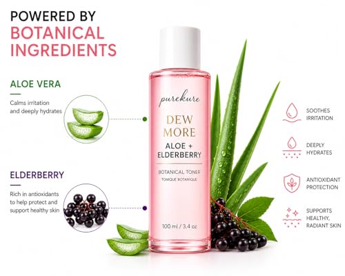 Aloe & Elderberry Facial Toner for Sensitive Skin – Organic, Alcohol-Free Hydrating Face Toner, Soothing & Pore-Minimizing, Gentle Glow-Boosting Toner, 100 mL