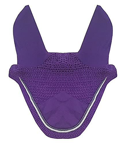Horse Fly Bonnet Double Piping Ear Net Fly Veil Mask Breathable Cotton Crochet Horse Tack (Full, Purple) FULL - BeesActive Australia