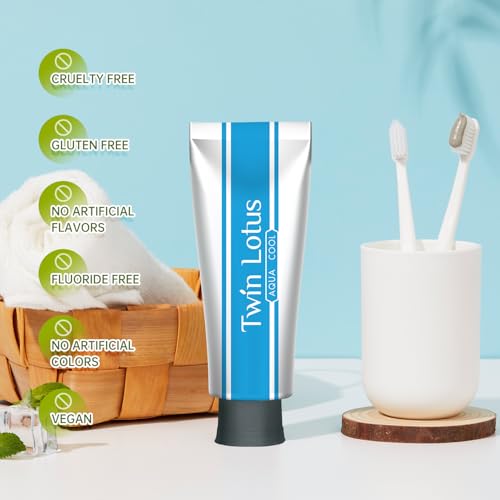 Twin Lotus Herbal Aqua Cool Toothpaste,fluoride free,no Saccharin,no Triclosan,Clean Mint Toothpaste for Bad Breath and Botanique Whitening,for sensitive teeth relief,3.52oz 3 Pks