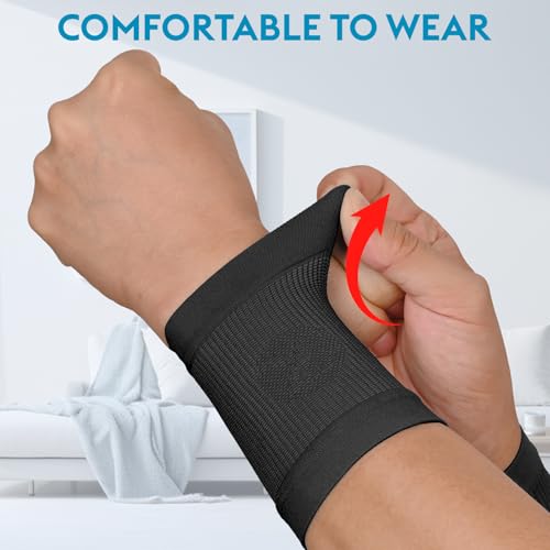 KEKING Compression Wrist Sleeves - 2 pairs (Black, Medium+ Grey, Medium)