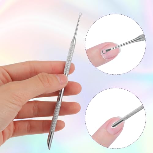 TIESOME Cuticle Pusher with 2 Ends, 1 Pcs Pre-Treatment Cuticle Pusher with 5 Sandpaper Sheets, Russian Prep Nail Art Dead Skin Removing Manicure Tool for Manicure Pedicure Nail Art (Silver) Silver