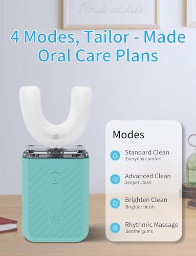 U-Shaped Electric Toothbrush for Adults, U Toothbrush with 4 Modes & 60-Second Clean, Magnetic Contact Charging