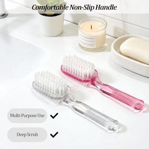 Dual-Sided Handle Grip Nail Cleaning Brush for Hands and Feet with Soft & Stiff Bristles (2 Pack)