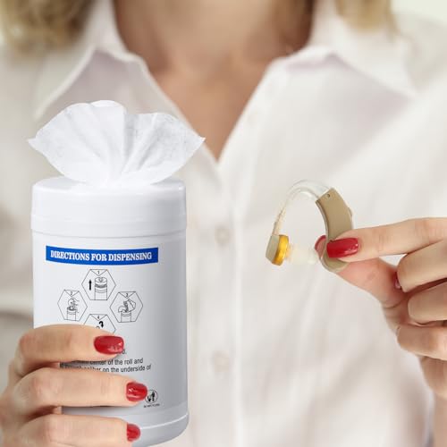 Threlaco 4 Pack Hearing Aid Wipes 640 Counts Large Canister Cleaning Towelettes 160 Per Canister for Hearing Aids Cleaner Wipes for Earwax Earbuds Sweat Earplugs Amplifier Removal