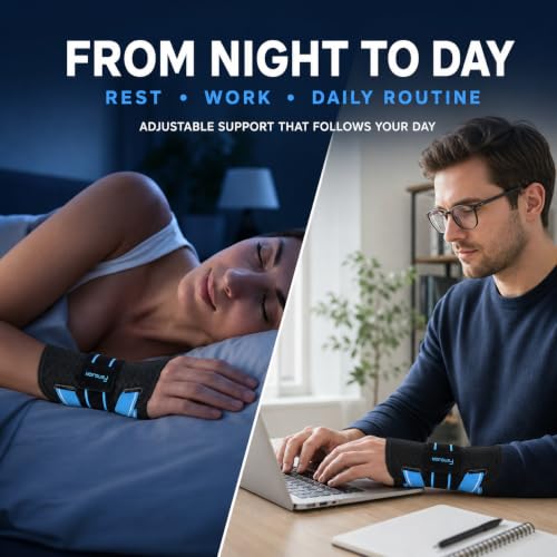 FENGJIDA Carpal Tunnel Wrist Brace for Night Sleep,Work,Typing Support Black Right-S/M
