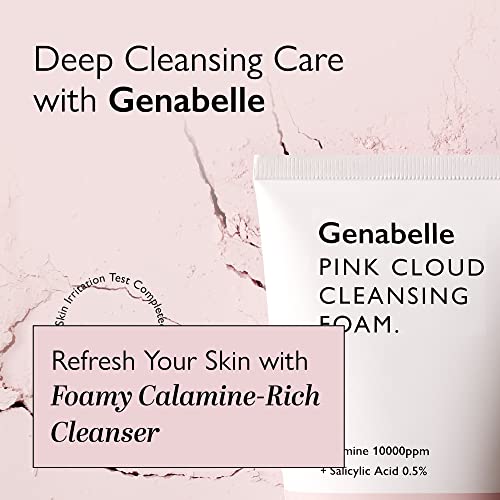 Genabelle Pink Cloud Cleansing Foam - Hydrating Gentle Face Cleanser with Salicylic Acid and Calamine Powder for Blemish Care, Deep Cleansing Face Wash for Normal to Oily Skin, 5.07 fl.oz