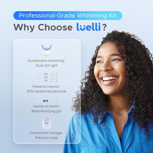 Luelli Teeth Whitening Kit with 35% Carbamide Peroxide - Teeth Whitener for Sensitive Teeth | Enamel Safe - 32 LED Lights - Wireless with Tray and Whitening Gel Pen for Home | Travel (Mint) 6.7 Fl Oz (Pack of 1)