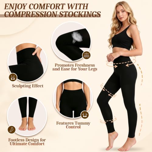 Medical Compression Stockings for Women 20-30mmHg Compression Leggings Black X-Large