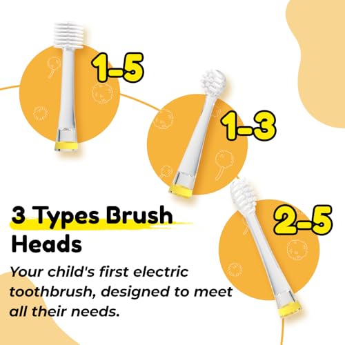 Toddler Electric Toothbrush, Baby Ages 3+ Battery Powered with Unique 360 Brush Head, Gentle Soft Bristles with Timer and LED Light, Vibrating Kids Toothbrush for Girls Boys (Giraffe) Yellow