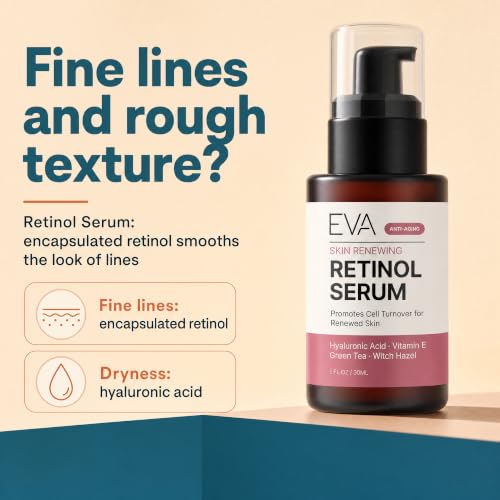 Eva Naturals Trifecta Face Serum Set – Retinol, Vitamin C & Peptides with Hyaluronic Acid & Niacinamide – Anti-Aging Skincare Bundle for Women – Collagen Boosting, Wrinkle & Spot Treatment Trio 1 Fl Oz (Pack of 3)
