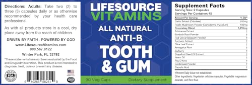 LifeSourceVitamins Tooth & Gum - Anti-B - Support - 90 Caps - Proprietary Formula - LVs, 1 Count (Pack of 1)