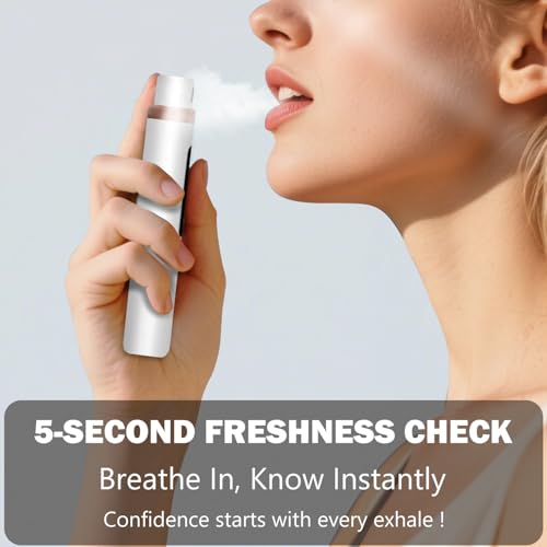Bad Breath Tester, Portable Oral Odor Detector with MEMS Sensor, Pop-Up Hygienic Probe, 4-Level Breath Odor Check, USB-C Rechargeable Breath Tester for Daily Oral Care, White