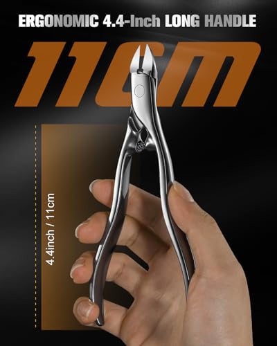 FERYES Podiatrist Straight Blade Toenail Clippers for Seniors - 4.4inch Stainless Steel Long Handle Toe Nail Clippers, Precision Trimming for Thick & Ingrown Nails 4.4 Inch Straight Silver