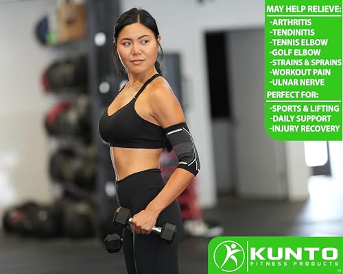 Kunto Fitness Elbow Brace Compression Support Sleeve (Shipped From USA) for Tendonitis, Tennis Elbow, Golf Elbow Treatment - Reduce Joint Pain During Any Activity! X-Small Green