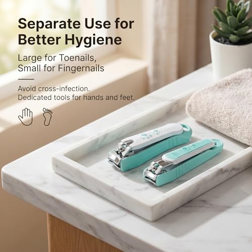 PAFASON Nail Clipper Set Glass Nail File Fingernail and Toenail Cutter Medium Light Green
