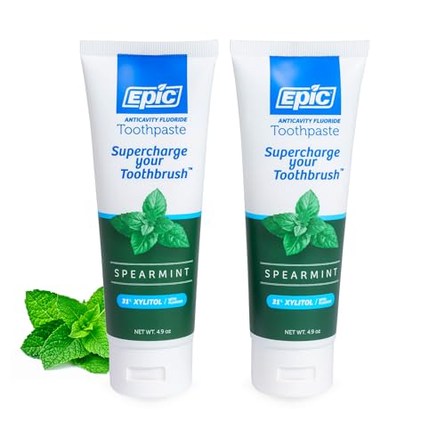 Epic Dental Sugar Free Oral Care Set – 150-Piece Spearmint Gum, 275 Peppermint Mints, 2 Tubes Spearmint Fluoride Toothpaste – Aspartame Free, Dentist Approved, Helps with Dry Mouth & Cavity Care