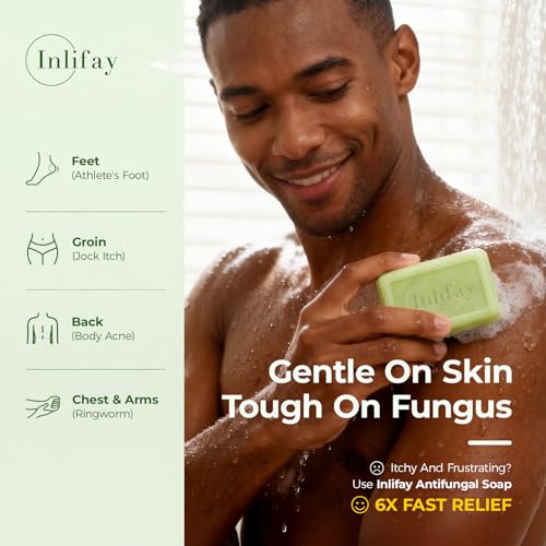 Inlifay Tolnaftate 1% Antifungal Bar Soap : Athletes Foot Ringworm Jock Itch Fast Itch Relief Tea Tree Oil Non-Greasy Anti-Fungal Bar Wash for Gym-Goers & Active Adults Green 8 Ounce (Pack of 1)