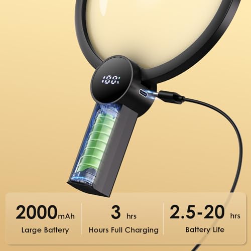5X Large Rechargeable Hands Free Magnifying Glass with Light for Close Work Black