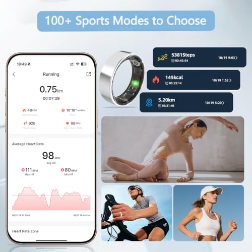Smart Ring for Women Men,Health Fitness Sleep Tracker Silver 10