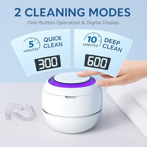 Ultrasonic Retainer Cleaner Machine – 42kHz Premium Quality Dental Cleaner for Dentures, Retainers, Jewelry, and More – 180ML Tank, Dual Modes, Digital Timer, Portable (Black) Black