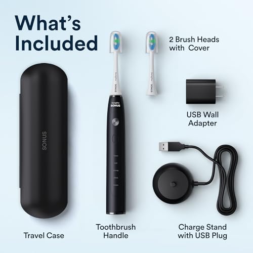 AURAGLOW Electric Toothbrush for Adults, Strong Sonic Toothbrush, 40,000 VPM, Rechargeable, 5 Modes, Removes 10x More Plaque, IPX7, 30-Day Battery, 2 Brush Heads & Travel Case Black