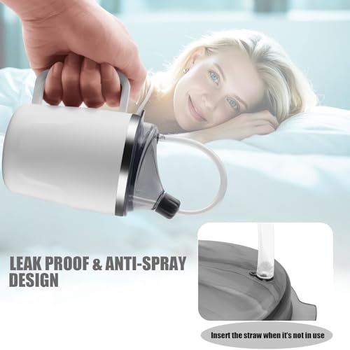 Adult Spill Proof Cup for Elderly, 3 in 1 Stainless Steel Sippy Cup with Straw and 2 Lids, Suitable for Seniors Disabled Patients Limited Mobility, 14 OZ