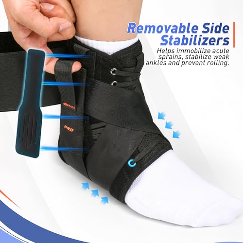 Quick Lace Up Ankle Brace for Women Men with Removable Side Splints, Ankle Support for Sprained Ankle, Injury Recovery, Ankle Stabilizer Brace for Sports,Basketball,Volleyball,Soccer,Tennis,XL X-Large Black-pro