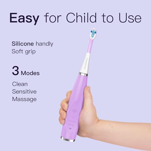 Kids Electric Toothbrushes Toddlers Rechargeable, 6 Heads, Ages 2-12 Purple