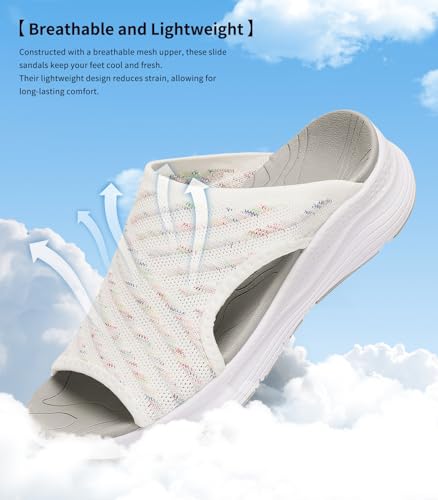 Womens Orthopedic Platform Slides Sandals with Arch Support Ladies Comfortable Walking Open Toe Plantar Fasciitis Slip On for Summer 8 Colourwhite