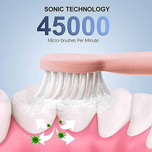 Sonic Electric Toothbrush, USB Rechargeable Powerful Sonic Cleaning Tooth Brush with 6 Modes, 5 Brush Heads + 1 Facial Cleansing Brush Head + 1 Face Massage Head Whitening Toothbrushes