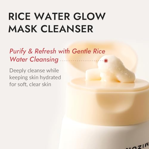 MIZON Rice Water Glow Mask Cleanser, 2-in-1 Face Wash and Mask, 5.07 fl oz