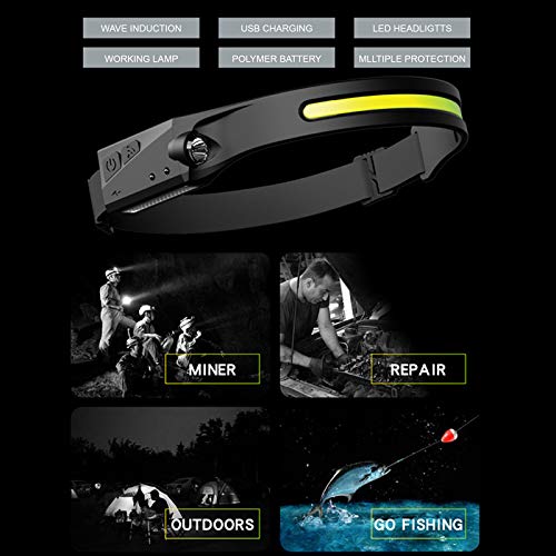 WINDFIRE Headlamp Rechargeab, 230° Wide Beam LED Head Lamp with Motion Sensor, Bright Light Bar Headlight Camping Accessories Gear for Adults, 5 Modes Head Light for Hiking, Running, Cycling Black-1