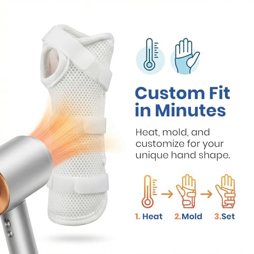 Resting Hand Splint for Carpal Tunnel, Wrist Brace Support with Moldable Thermoplastic - Low-Temperature Customizable Hand Brace for Arthritis, Tendonitis, Sprains - Fits Left or Right Hand Breathable Mesh (Right, Large)
