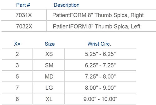 United Ortho 70327 PatientFORM 8" Thumb Spica Splint-Left, Large Black Left