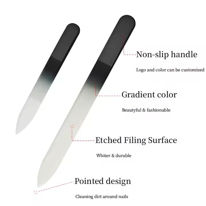 Professional Glass Nail File Set, 3-Piece Crystal Files with Case. Glass Nail File Set Includes a Nail File, Cuticle Pusher, and Nail Buffer, Manicure Tools, Black Gradient